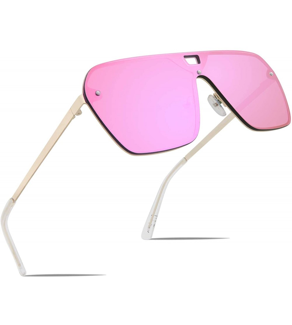 Oversized Rimless Mirrored Sunglasses Oversized One Piece Frameless Eyeglasses Men Women FW1019 - C4-pink - CG18L77XQQ3 $27.35