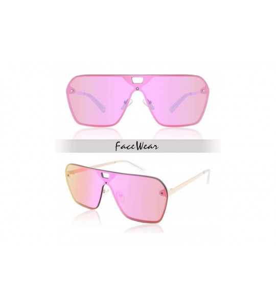 Oversized Rimless Mirrored Sunglasses Oversized One Piece Frameless Eyeglasses Men Women FW1019 - C4-pink - CG18L77XQQ3 $27.35