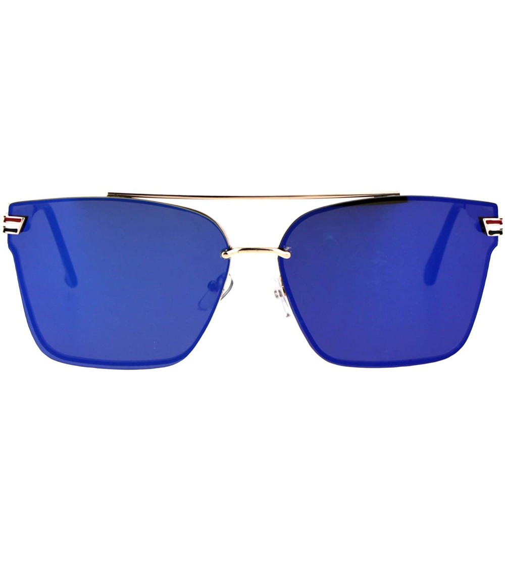 Rimless Color Mirrored Rimless Metal Horn Rim Flat Lens Sunglasses - Gold Blue - CM1824UYEDX $26.84
