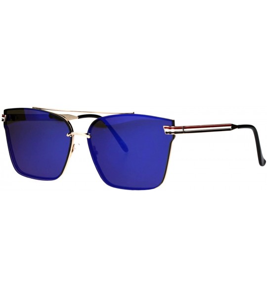 Rimless Color Mirrored Rimless Metal Horn Rim Flat Lens Sunglasses - Gold Blue - CM1824UYEDX $26.84