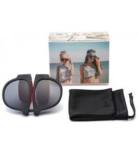 Square Folding Sunglasses - Multi-Colored Fashion Sunglasses Arm Sunglasses - Black Frame White Polarizer + Glasses Bag - CZ1...