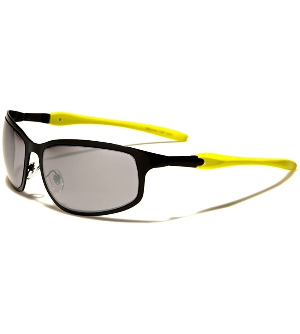 Wrap Designer Stylish Mirrored Lens Mens Sporty Rectangle Wrap Sunglasses - Black / Neon Green - CO1892ES5X3 $22.51