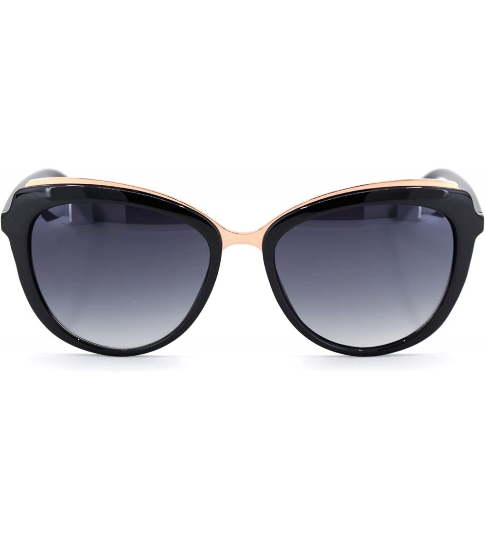 Oversized Womens Metal Brow Trim Designer Fashion Cat Eye Sunglasses - Black Smoke - CT18UDMY670 $23.14