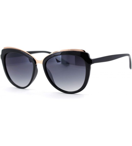 Oversized Womens Metal Brow Trim Designer Fashion Cat Eye Sunglasses - Black Smoke - CT18UDMY670 $23.14