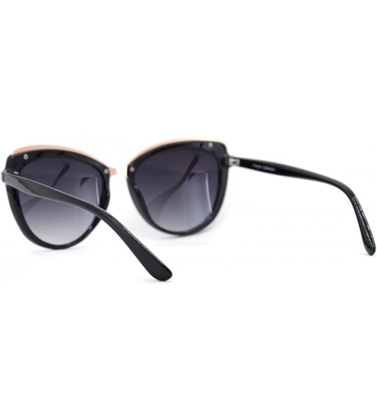 Oversized Womens Metal Brow Trim Designer Fashion Cat Eye Sunglasses - Black Smoke - CT18UDMY670 $23.14