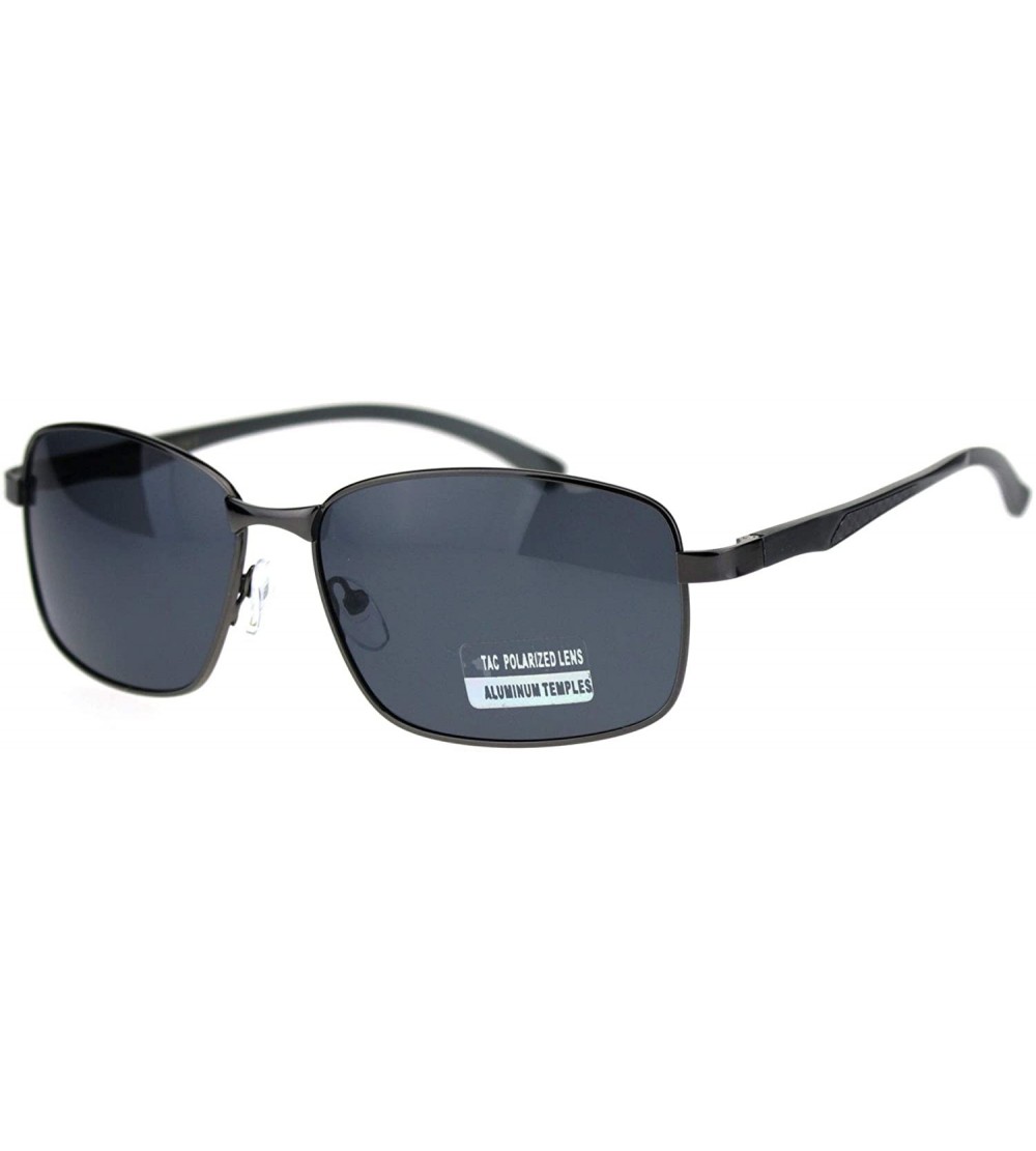 Rectangular Mens Polarized Lens Aluminum Arm Metal Rim Light Weight Agent Sunglasses - Gunmetal Black - CF18QNNESS0 $22.64