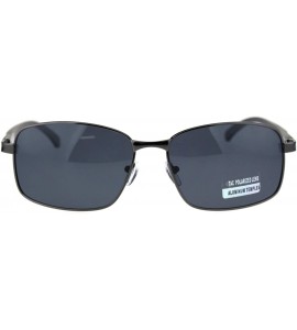 Rectangular Mens Polarized Lens Aluminum Arm Metal Rim Light Weight Agent Sunglasses - Gunmetal Black - CF18QNNESS0 $22.64