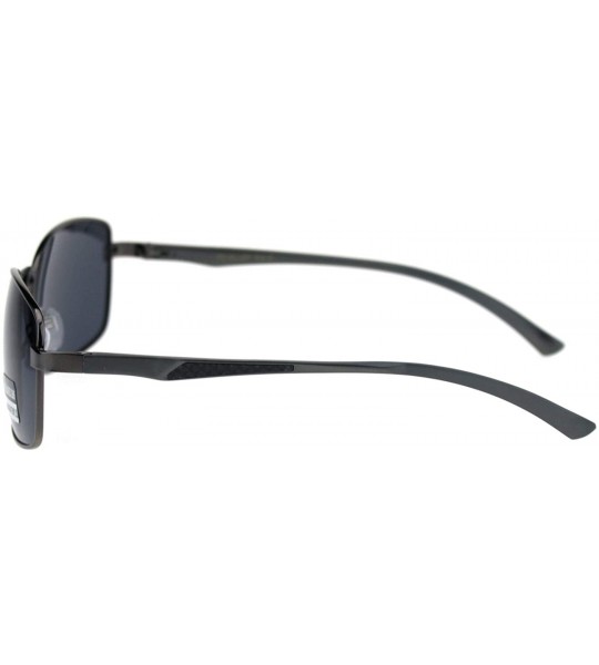 Rectangular Mens Polarized Lens Aluminum Arm Metal Rim Light Weight Agent Sunglasses - Gunmetal Black - CF18QNNESS0 $22.64