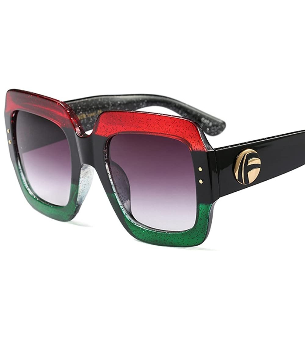 Square Sunglasses Women Men Rivet Nail Oversized Square Glasses Gradient Eyeglasses - Red Green - CU1883KLX6G $23.75