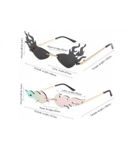 Rimless 2 Pieces Fire Flame Sunglasses for Women Men - Rimless Wave Sun Glasses Fire Shape Glasses - Eyewear for Party - CO19...