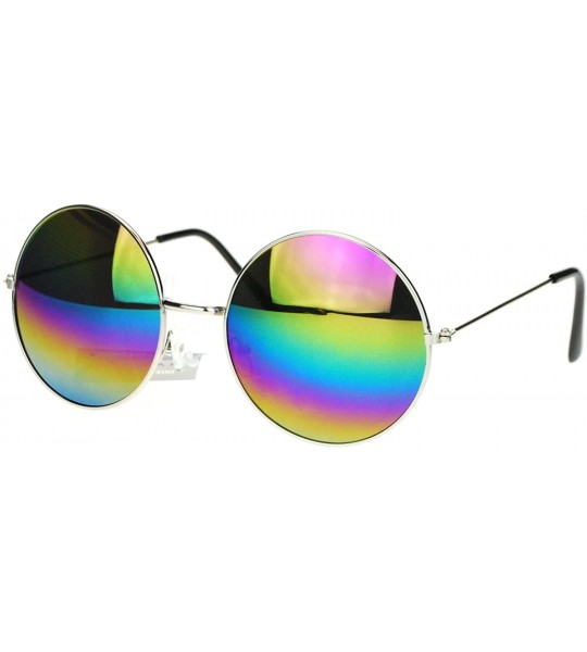 Round Rusta mirrored Lens Oversized Wire Rim Circle Lens Round Lennon Sunglasses - Silver - CS11S69SOKH $18.26