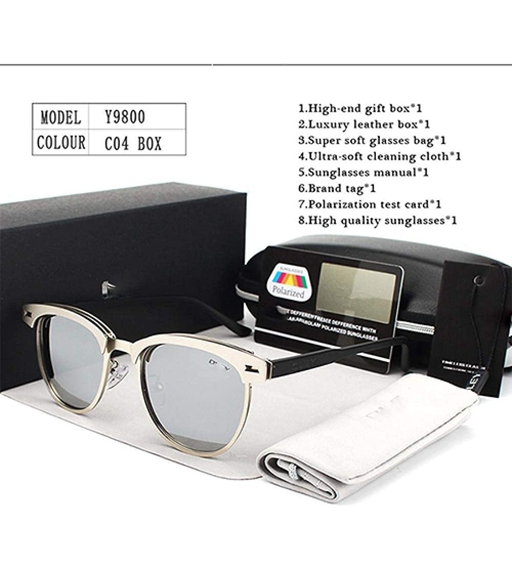 Aviator Retro Round Sunglasses Men Brand Designer Women Polarized Sun Y9800 C1 BOX - Y9800 C4 Box - CQ18XDWX5C5 $30.54