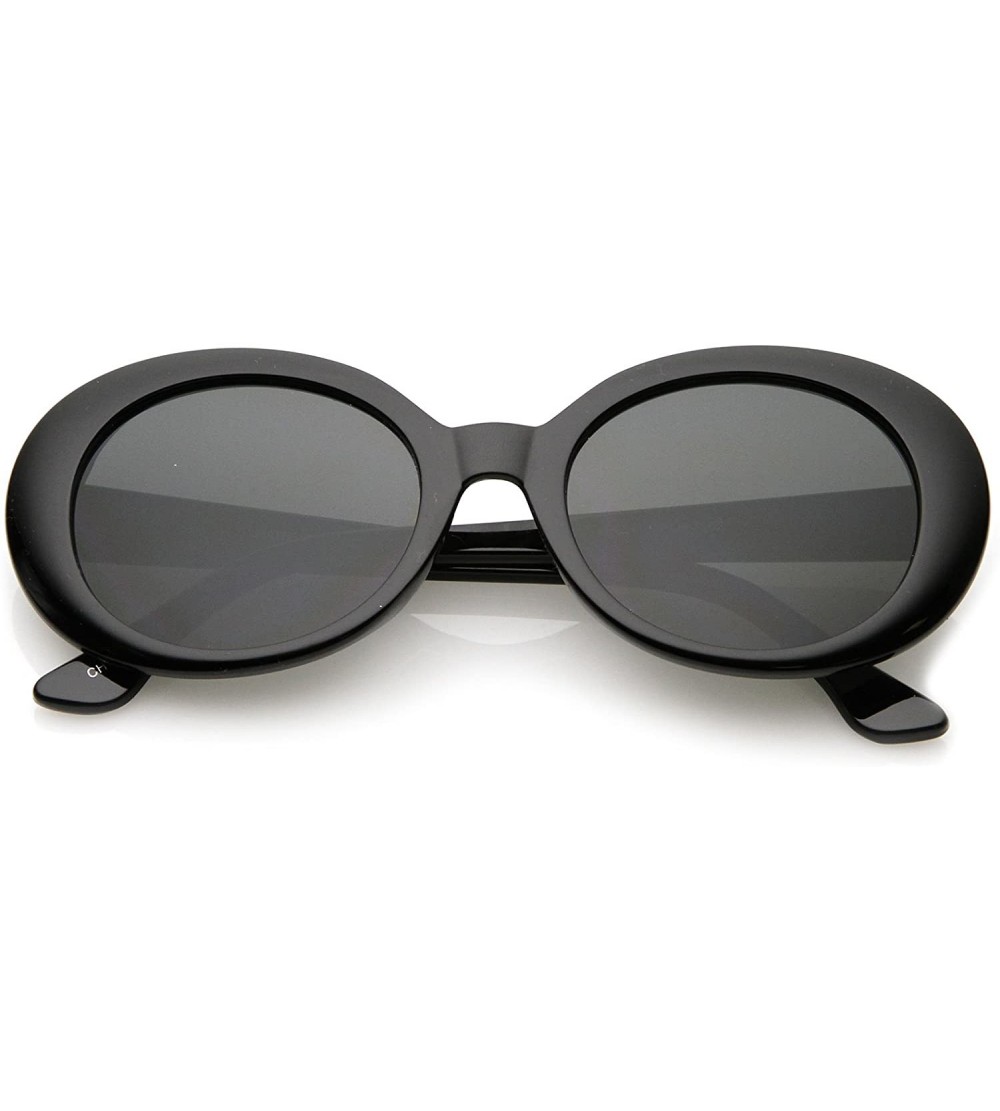 Oval Large Clout Goggles Thick Oval Frame Sunglasses with Round Lens 53mm - Black / Smoke - CI182EGKDZ2 $20.53