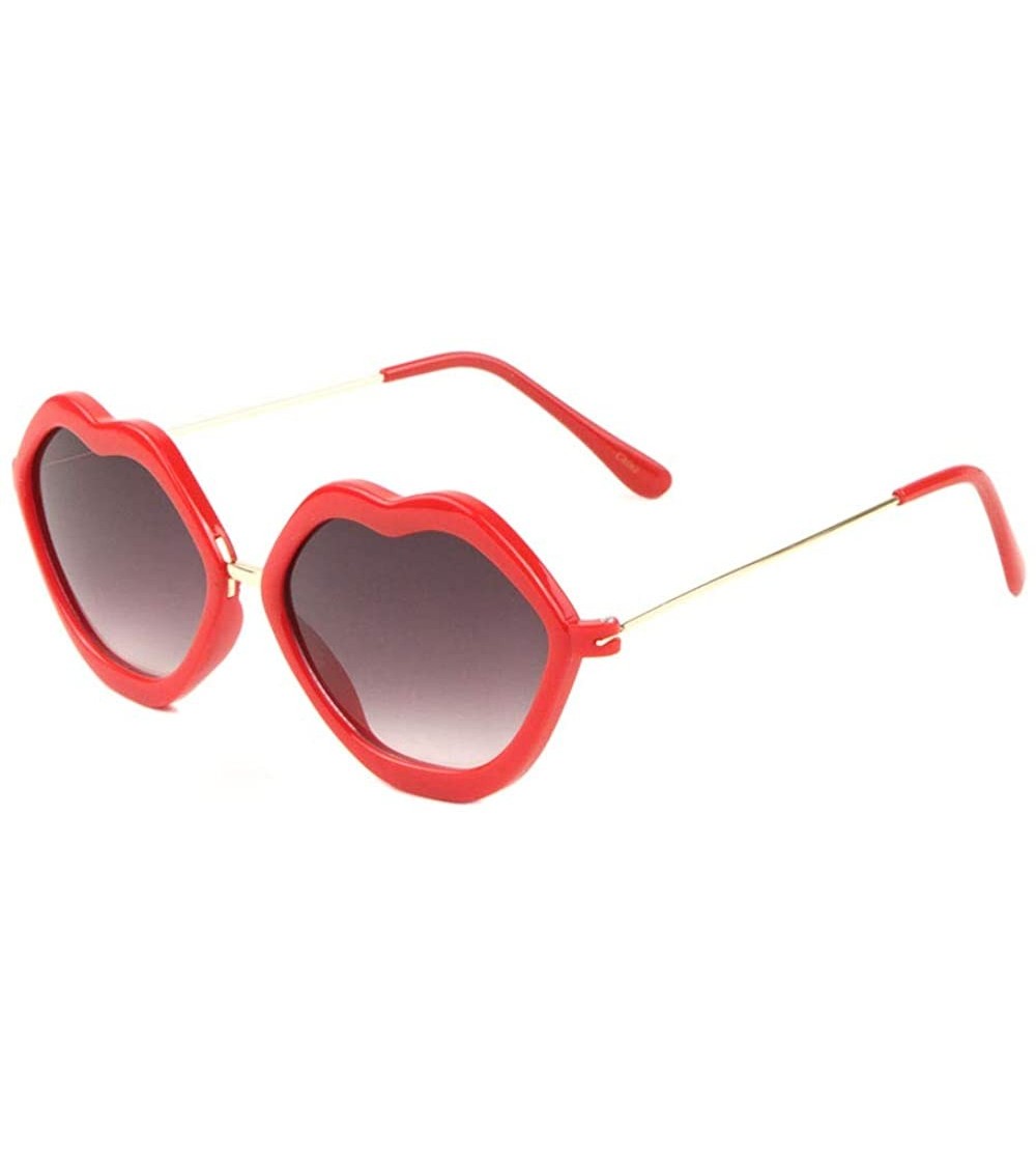 Butterfly Lips Shape Thick Frame Thin Temple Sunglasses - Black Red - CV1987EZZ7H $27.43