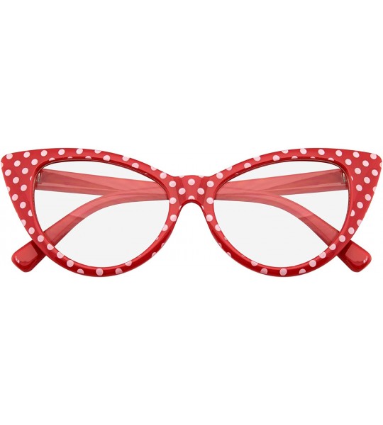 Oversized Fashion Classic Vintage Eyewear Cat Eye Designer Shades Frame Sunglasses - Clear Red Polka Dot - CE195UZRGCA $19.08