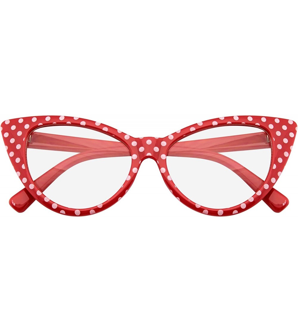 Oversized Fashion Classic Vintage Eyewear Cat Eye Designer Shades Frame Sunglasses - Clear Red Polka Dot - CE195UZRGCA $19.08