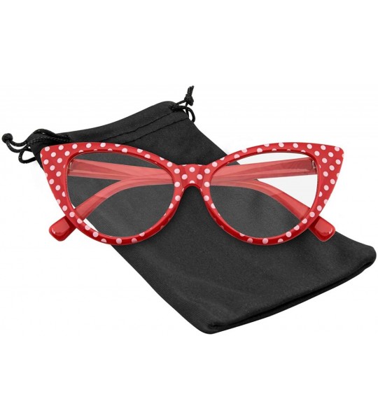 Oversized Fashion Classic Vintage Eyewear Cat Eye Designer Shades Frame Sunglasses - Clear Red Polka Dot - CE195UZRGCA $19.08