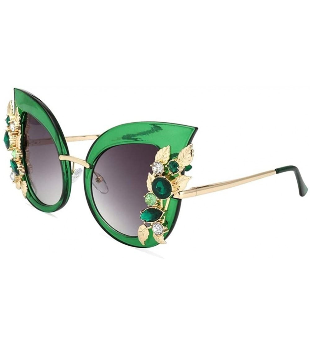 Cat Eye Cat Eye Sunglasses with Diamond Flower Decoration for Women - C5 Green Frame - CV1987AYCDN $29.24