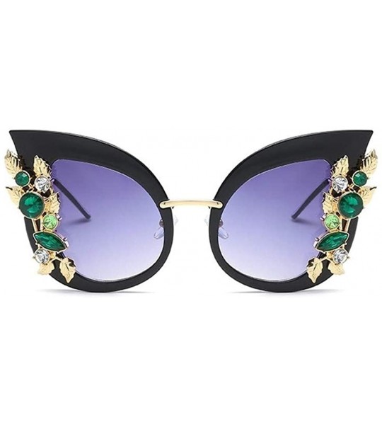 Cat Eye Cat Eye Sunglasses with Diamond Flower Decoration for Women - C5 Green Frame - CV1987AYCDN $29.24