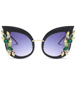 Cat Eye Cat Eye Sunglasses with Diamond Flower Decoration for Women - C5 Green Frame - CV1987AYCDN $29.24