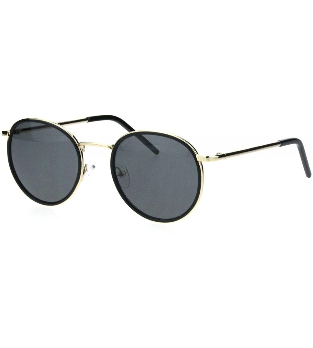 Round 90s Classic TV Star Round Oval Double Rim Retro Sunglasses - Gold Black - CG18QHAH94A $23.43