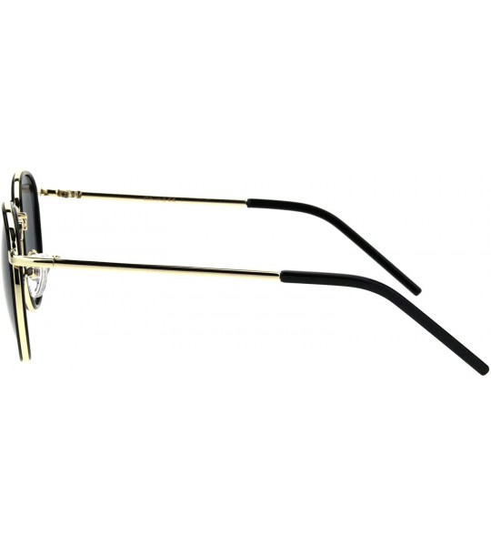 Round 90s Classic TV Star Round Oval Double Rim Retro Sunglasses - Gold Black - CG18QHAH94A $23.43