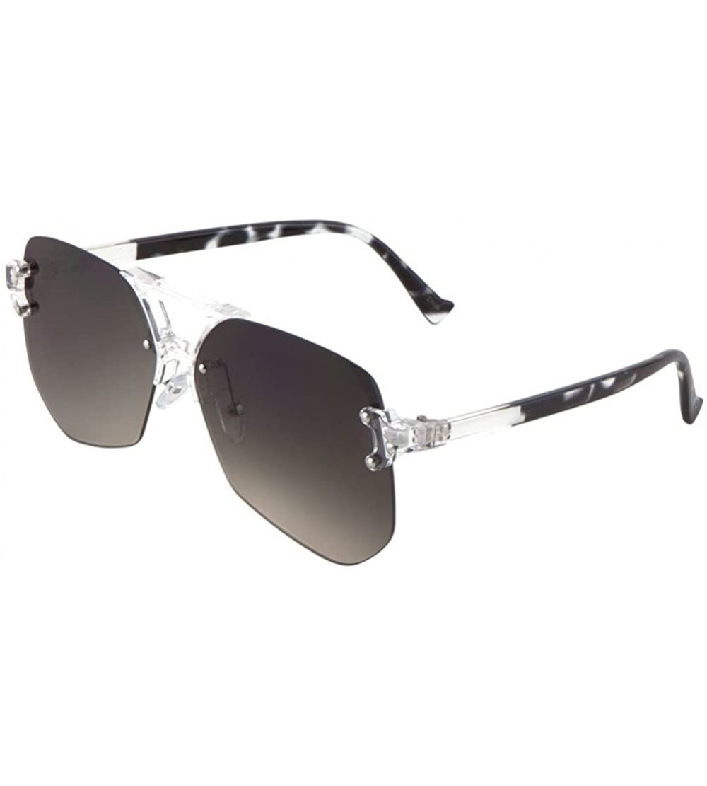 Aviator Wynwood Rimless Oversized Flat Lens Aviator Sunglasses - Clear Black Leopard Frame - CO1857UN768 $19.94