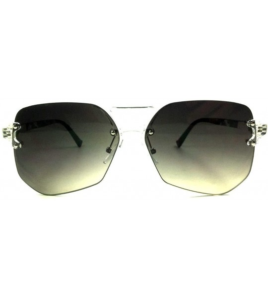 Aviator Wynwood Rimless Oversized Flat Lens Aviator Sunglasses - Clear Black Leopard Frame - CO1857UN768 $19.94