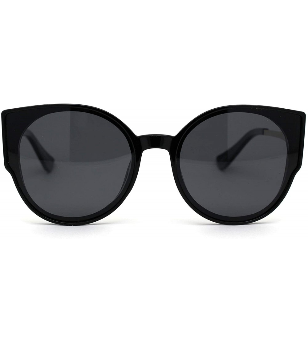Oversized Womens Polarized Oversize Round Cat Eye Chic Sunglasses - Black Gold Black - C7192AKH0WZ $22.72