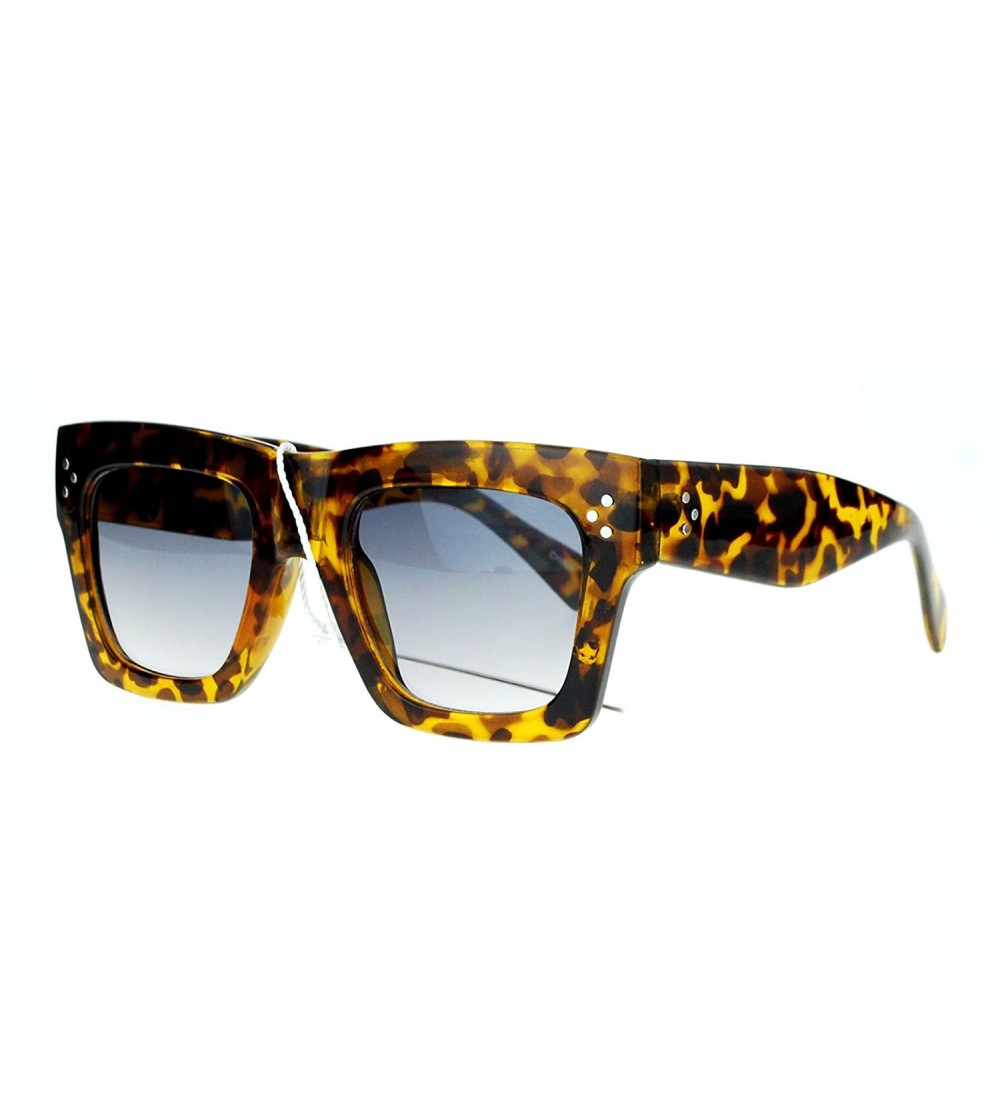 Rectangular Retro Womens Thick Plastic Horned Horn Rim Sunglasses - Tortoise - CW122KQ83H5 $18.40