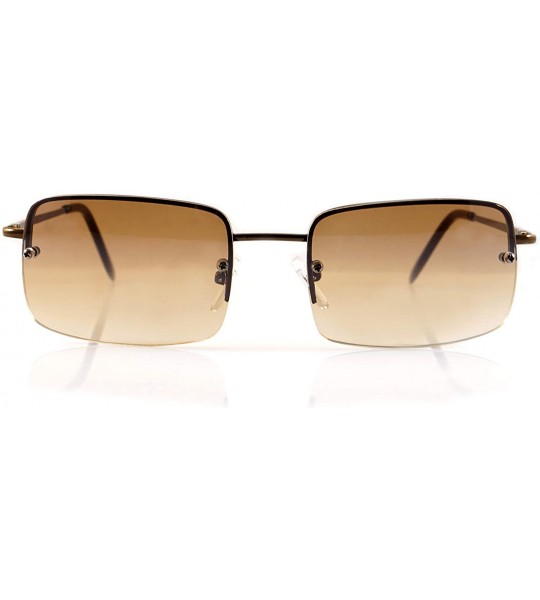 Shield Minimalist Medium Rectangular Sunglasses Clear Eyewear Spring Hinge A173 A174 - Copper/ Brown Gr - CE18DI98KZ5 $23.64