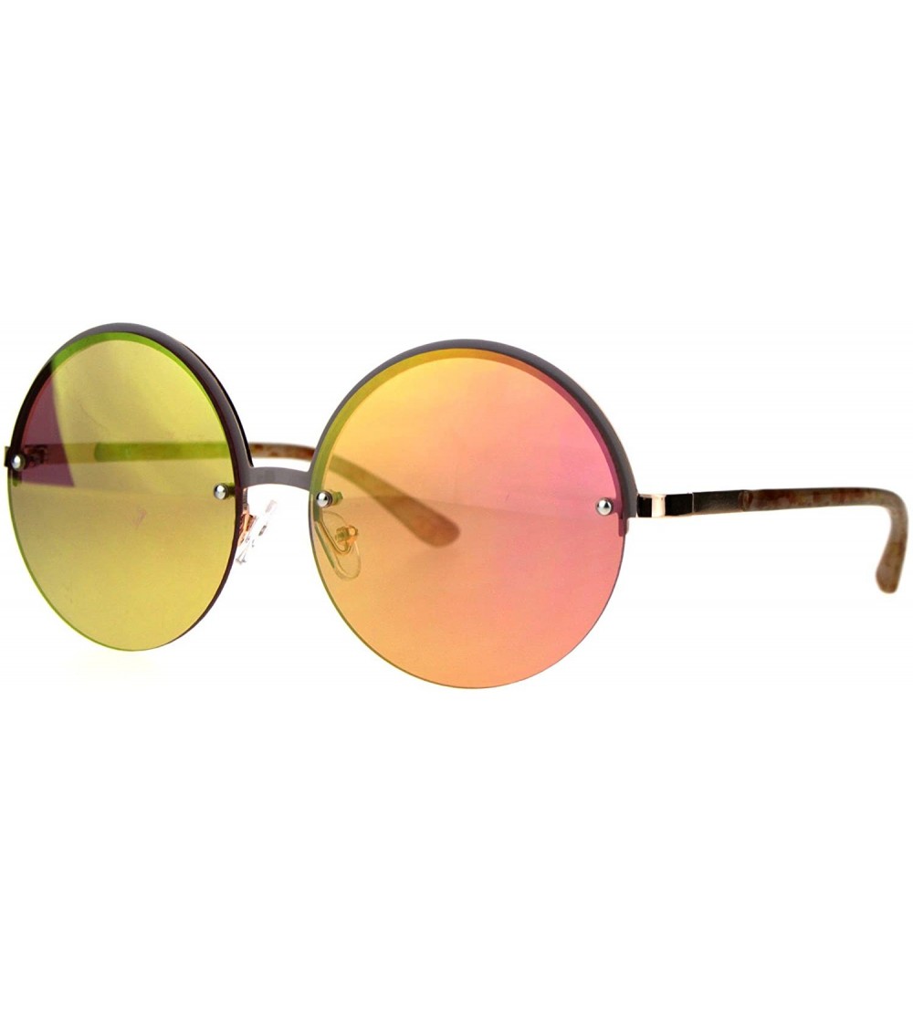 Round Womens Fashion Sunglasses Trending Half Rim Round Circle Frame UV 400 - Rose Gold (Pink Mirror) - CL186LRG4MO $19.36