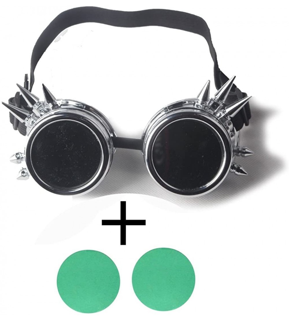 Goggle Vintage Goggles Steampunk Rave Retro Spiked Glasses Cosplay Halloween - Frame+green Lenses - C618HACTRZZ $19.57