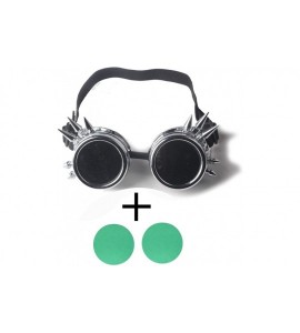 Goggle Vintage Goggles Steampunk Rave Retro Spiked Glasses Cosplay Halloween - Frame+green Lenses - C618HACTRZZ $19.57