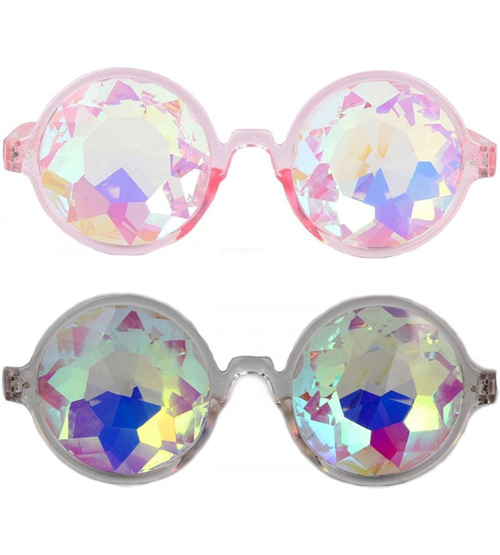 Goggle Kaleidoscope Sunglasses Round Rave Festival Diffraction BEST Prism Glasses - Clear+pink - CG18HQ8XWLZ $43.14