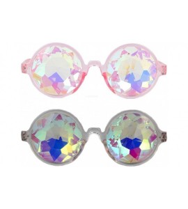 Goggle Kaleidoscope Sunglasses Round Rave Festival Diffraction BEST Prism Glasses - Clear+pink - CG18HQ8XWLZ $43.14