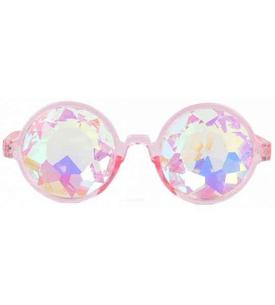 Goggle Kaleidoscope Sunglasses Round Rave Festival Diffraction BEST Prism Glasses - Clear+pink - CG18HQ8XWLZ $43.14