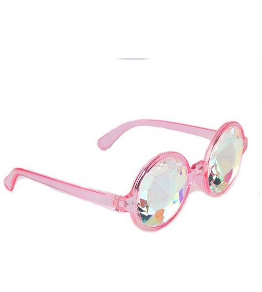 Goggle Kaleidoscope Sunglasses Round Rave Festival Diffraction BEST Prism Glasses - Clear+pink - CG18HQ8XWLZ $43.14