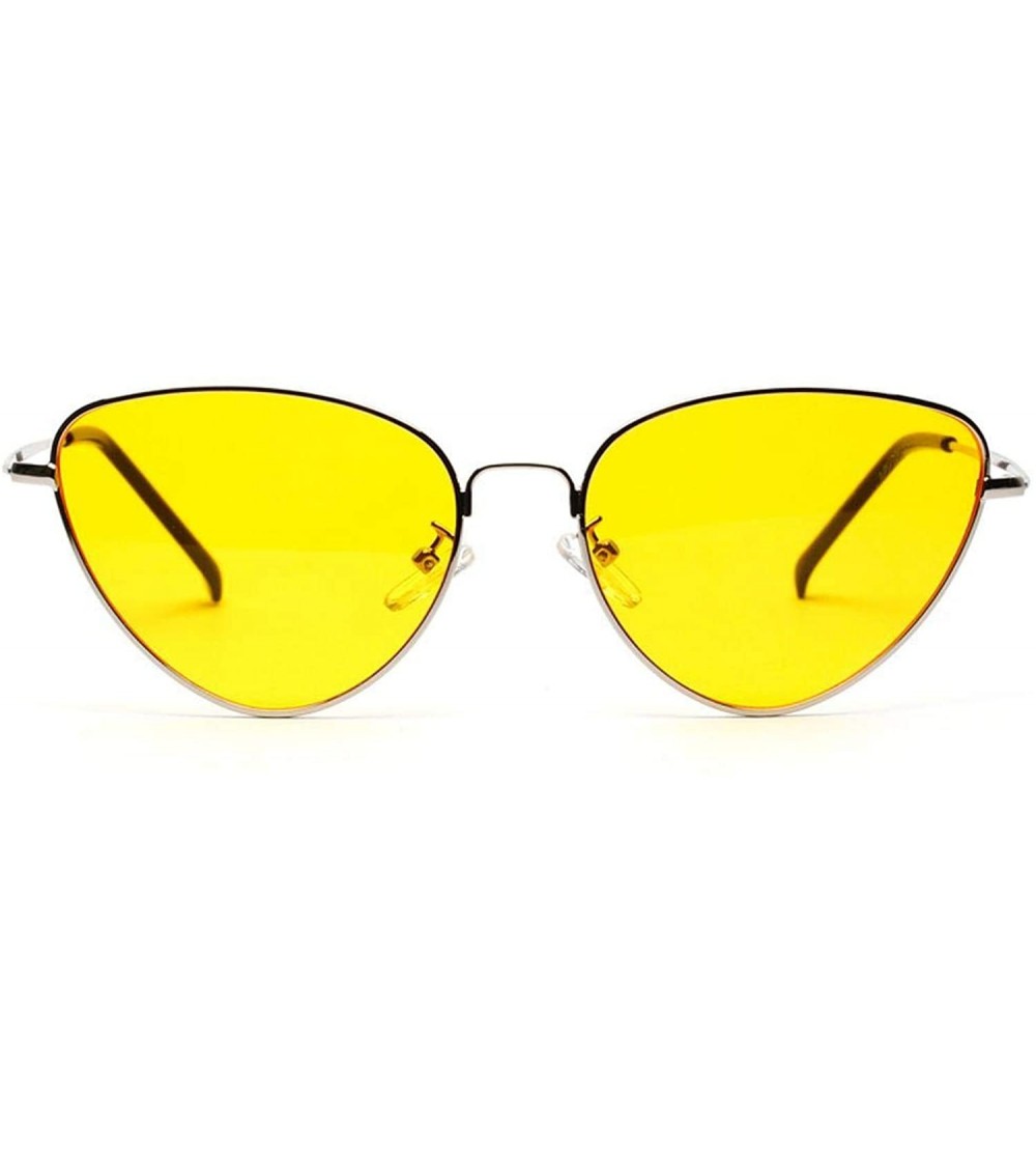 Round Retro Cat Eye Sunglasses Women Yellow Red Lens Sun Glasses Fashion Light Weight Sunglass Vintage Metal Eyewear - CW197Y...