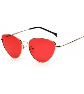 Round Retro Cat Eye Sunglasses Women Yellow Red Lens Sun Glasses Fashion Light Weight Sunglass Vintage Metal Eyewear - CW197Y...