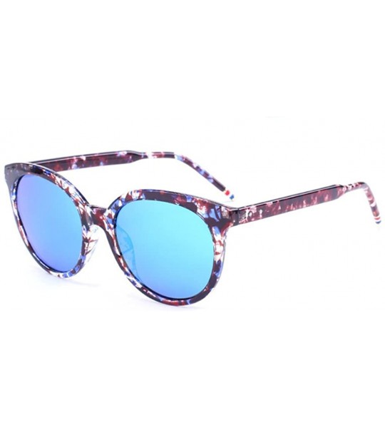 Oval TR90 Vintage Inspired Mirror Lens Oval Horned Rim Frame Retro Sunglasses - Blue - CQ12GYIC18H $24.68