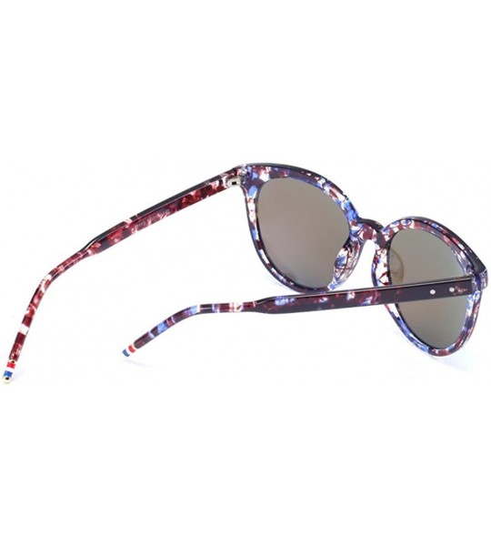 Oval TR90 Vintage Inspired Mirror Lens Oval Horned Rim Frame Retro Sunglasses - Blue - CQ12GYIC18H $24.68