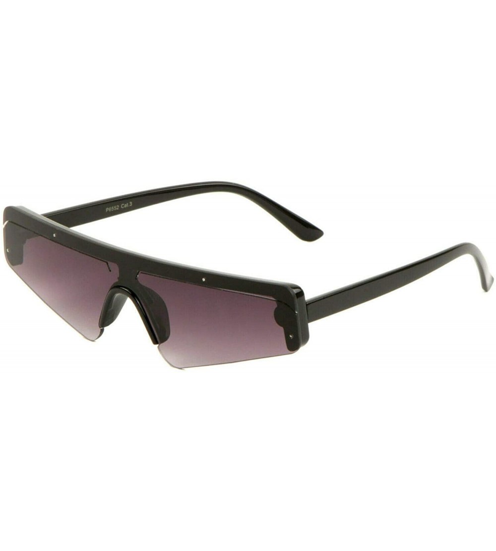 Rimless Slim Skinny Semi Rimless Futuristic Shield Wrap Sunglasses - Black Frame - CA18WHC9IN0 $21.19