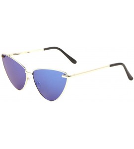 Cat Eye Color Mirror Lens Round Triangular Cat Eye Sunglasses - Blue - CF198D0C90R $26.31