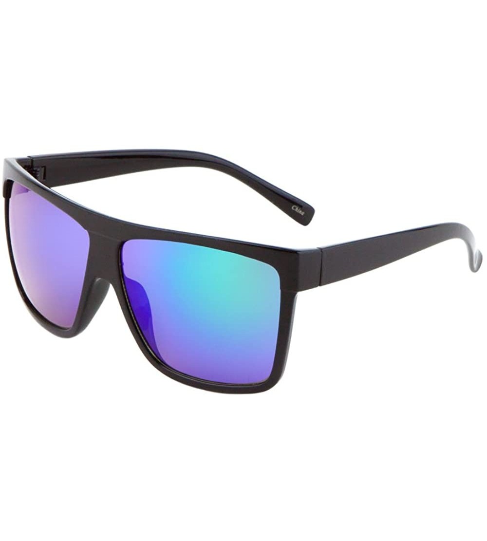 Oversized All Black Lemo Super Dark Flat Top Mob Oversized Rectangular Sunglasses (Black - BLUE/GREEN) - CE184WEQX39 $21.18