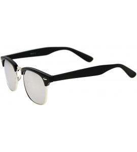 Wayfarer Premium Half Frame Horn Rimmed Sunglasses with Metal Rivets - Matte Black-silver / Mirror - C812K5F9EGH $23.75