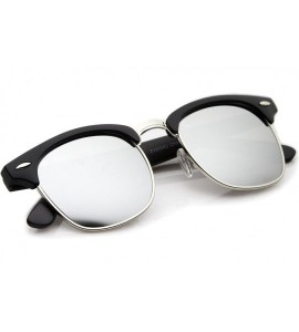 Wayfarer Premium Half Frame Horn Rimmed Sunglasses with Metal Rivets - Matte Black-silver / Mirror - C812K5F9EGH $23.75
