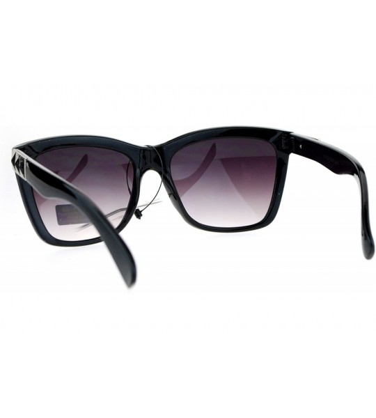 Rectangular Pyramid Stud Horn Rim Mirror Lens Plastic Sunglasses - Silver Smoke - C312O2I1DOP $19.49