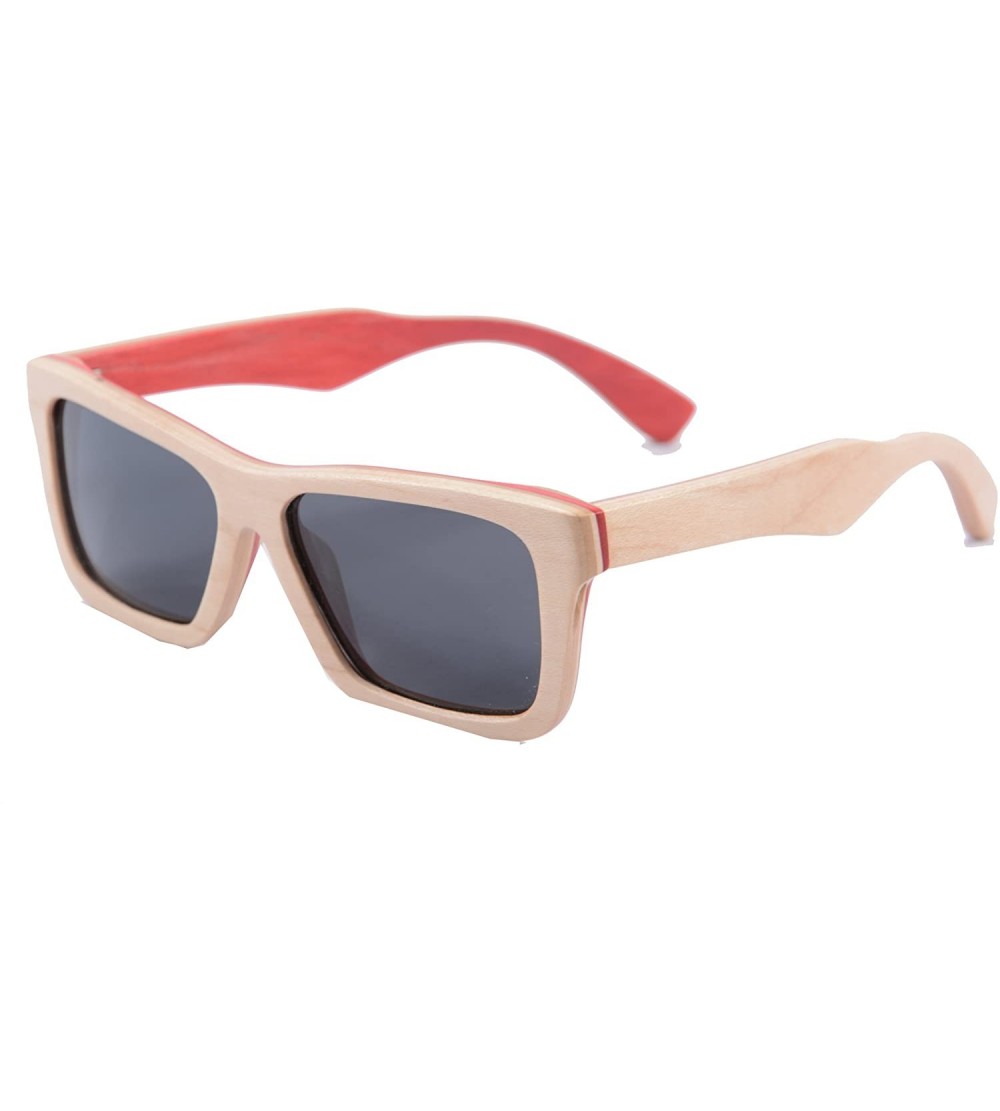 Wayfarer Natural Wood Frame Polarized Sunglasses Anti-glare Wooden Glasses-Z68020 - Outside Nature Inside Red - CD12258Q87P $...