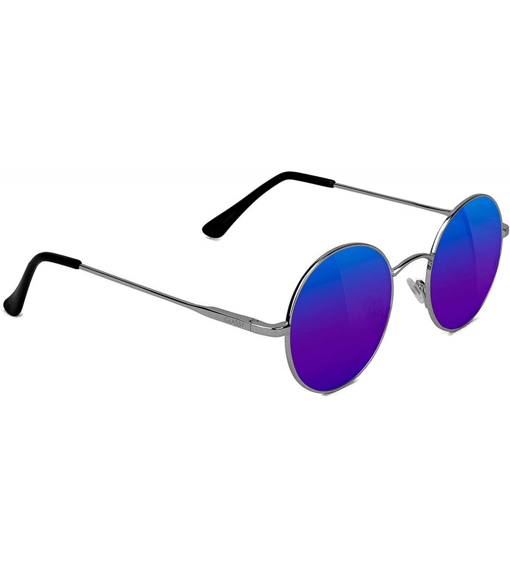 Round Mayfair Premium Polarized Sunglasses with Anti-reflective lenses - Silver/Blue Mirror - CQ193WO0O5N $72.67